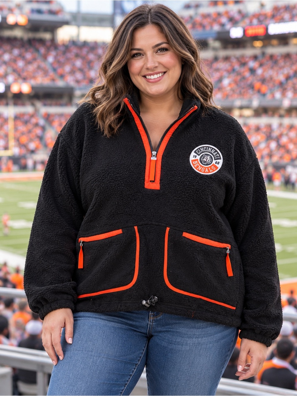 🆕 WEAR by Erin Andrews Cincinnati Bengals Cropped Half-Zip Jacket XL NWT
